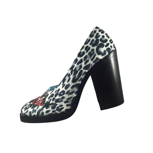 Rampage Asha Platform Block Heels Womens 7 M Gray Leopard Print Embroidered Rose - Picture 8 of 12